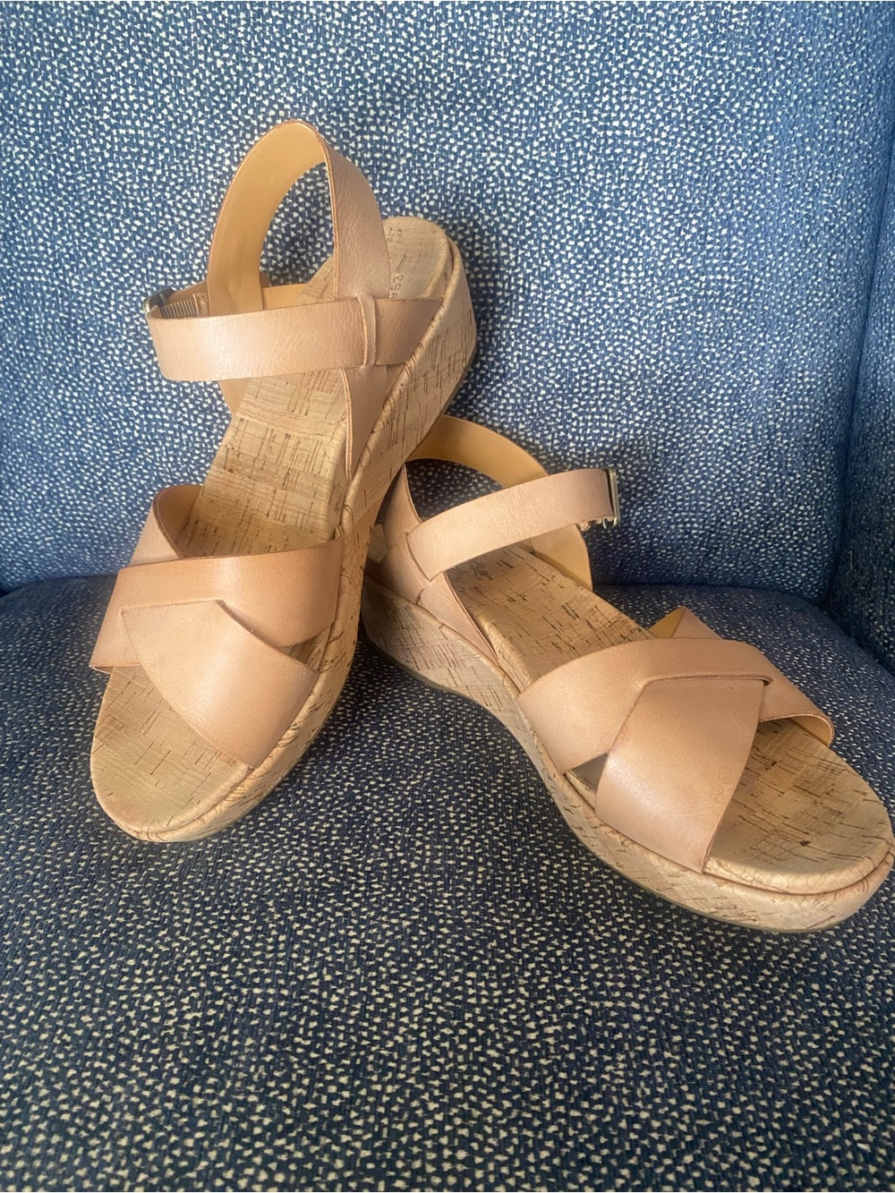 Kork-Ease Women's Tan Leather Crisscross Wedge Sandals